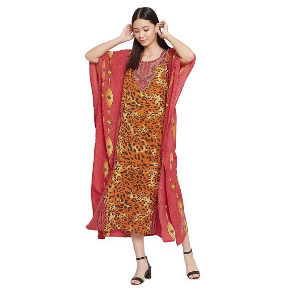 Gypsie Blu Plus Size Animal Printed Beach Kaftan Summer Dress Beach Cover Up - Picture 4 of 10